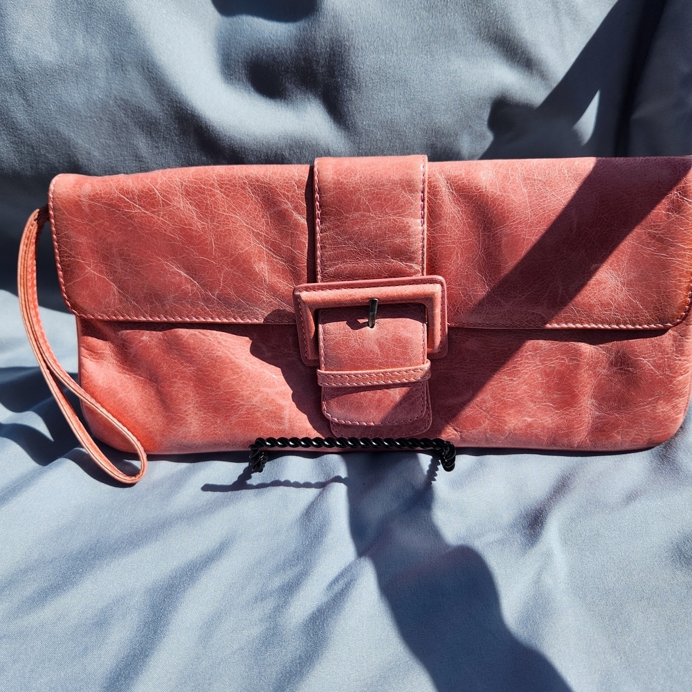 HOBO Pink Leather Wristlet Clutch with Buckle